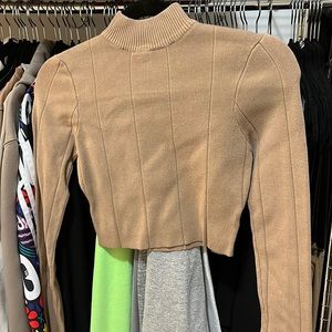 Tan long sleeve crop top